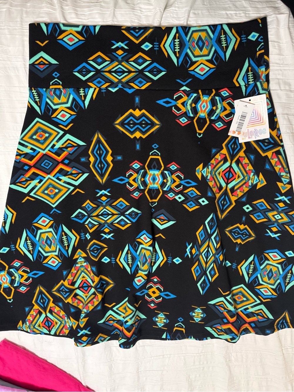 LuLaRoe Black Azure skirt , Yellow, Orange & Teal Aztec Print